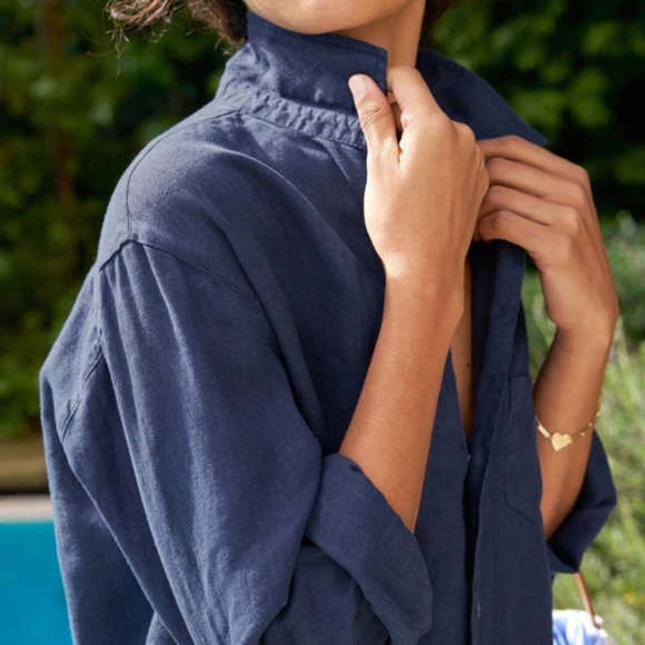 Frank & Eileen Navy Linen Relaxed Eileen Shirt Size M - Picture 2 of 12